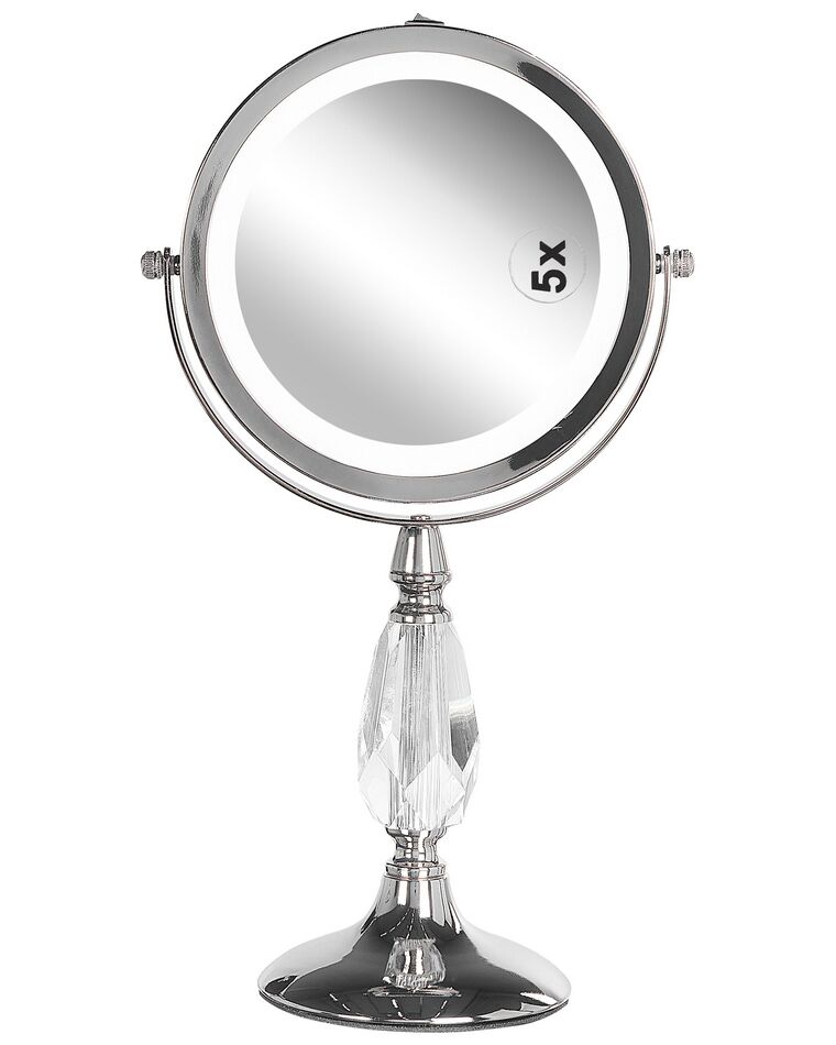 Espejo de maquillaje LED plateado ø 18 cm