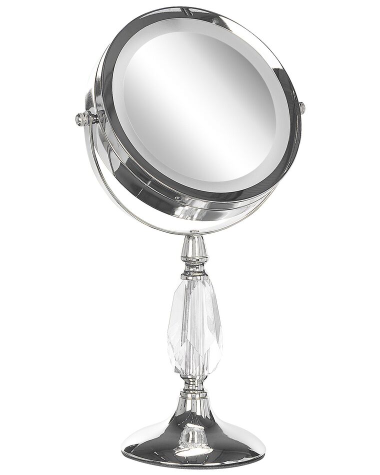 Espejo de maquillaje LED plateado ø 18 cm