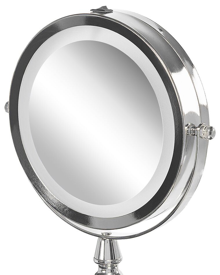 Espejo de maquillaje LED plateado ø 18 cm