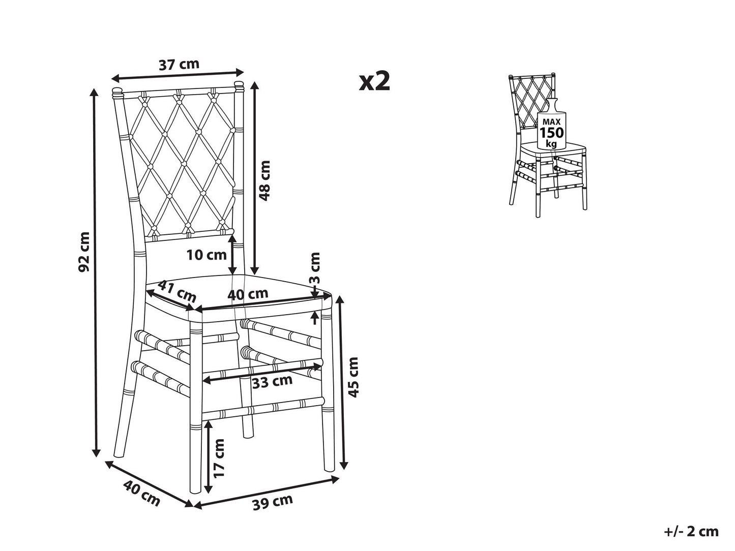 Conjunto de 2 sillas de comedor transparente