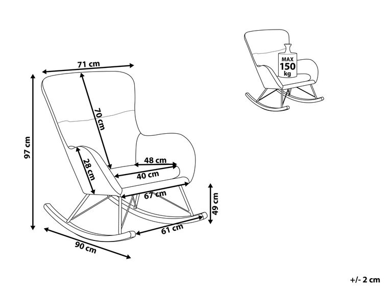 Silla mecedora de terciopelo verde oscuro/madera clara