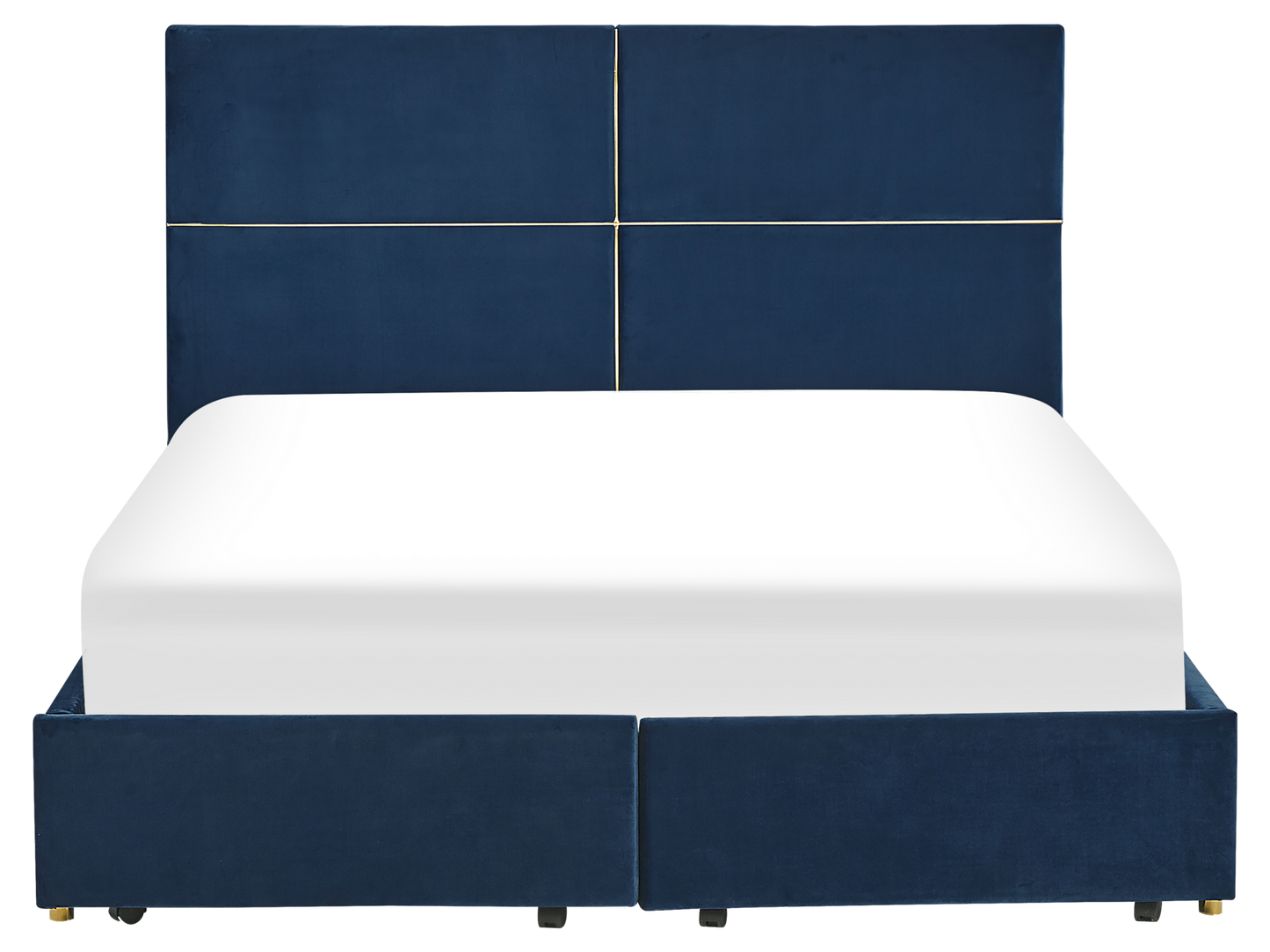 Cama con almacenaje de terciopelo azul marino/dorado 160 x 200 cm