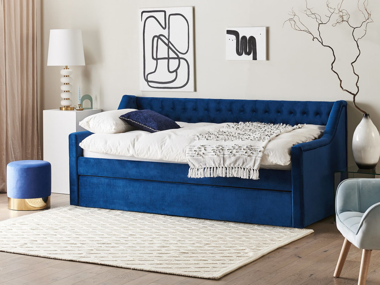 Cama nido de terciopelo azul marino 90 x 200 cm
