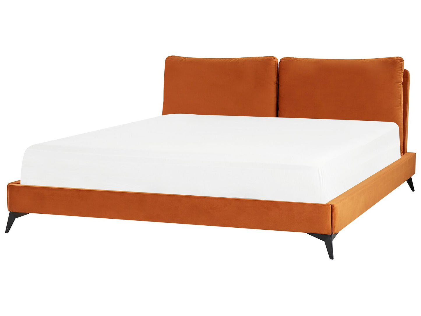 Cama con somier de terciopelo naranja/negro 140 x 200 cm
