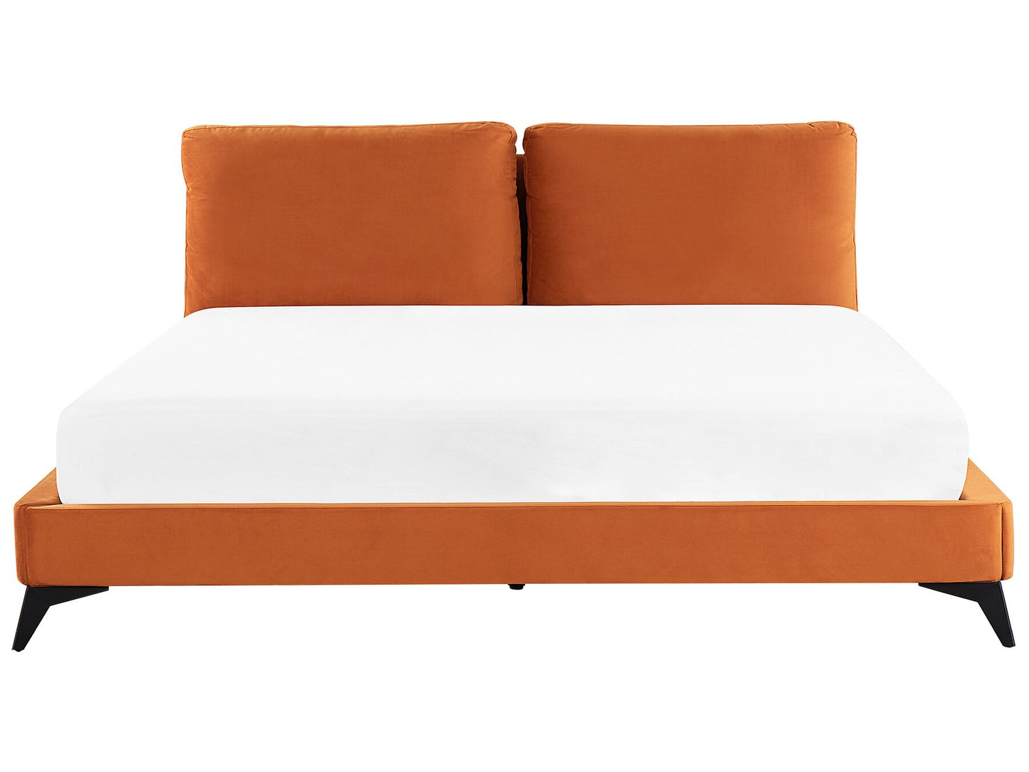 Cama con somier de terciopelo naranja/negro 140 x 200 cm