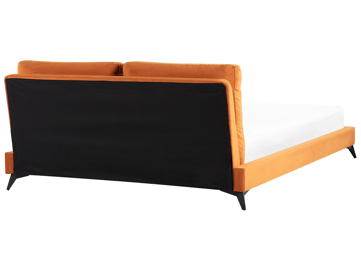 Cama con somier de terciopelo naranja/negro 140 x 200 cm