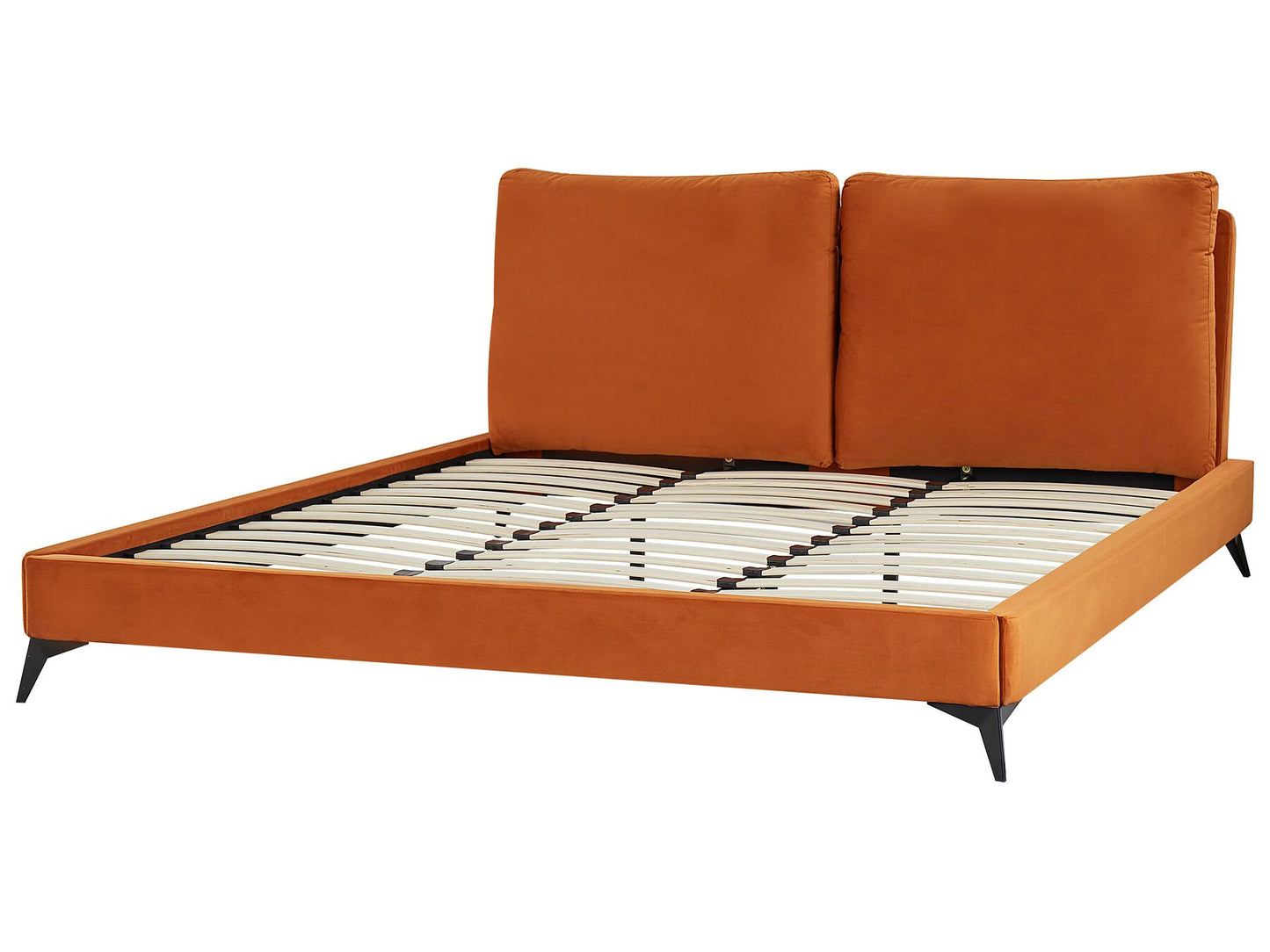 Cama con somier de terciopelo naranja/negro 140 x 200 cm