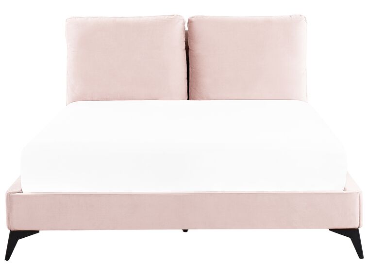 Cama con somier de terciopelo rosa pastel/negro