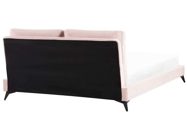 Cama con somier de terciopelo rosa pastel/negro