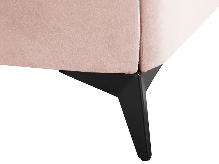 Cama con somier de terciopelo rosa pastel/negro