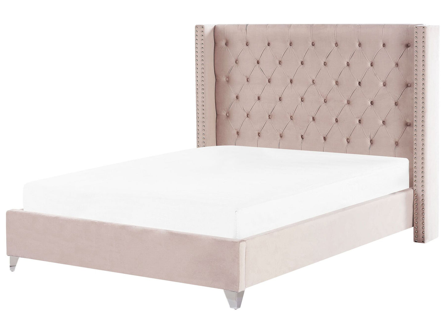 Cama con somier de terciopelo rosa pastel/plateado 180 x 200 cm