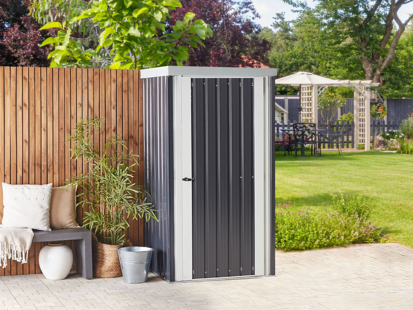 Cobertizo de jardín de metal gris grafito/blanco crema 180 cm
