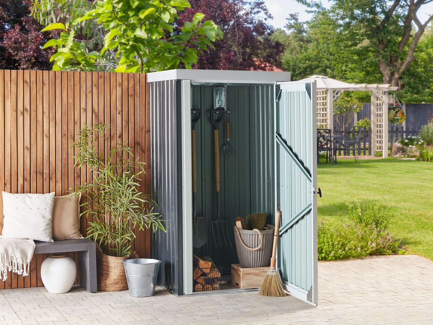 Cobertizo de jardín de metal gris grafito/blanco crema 180 cm