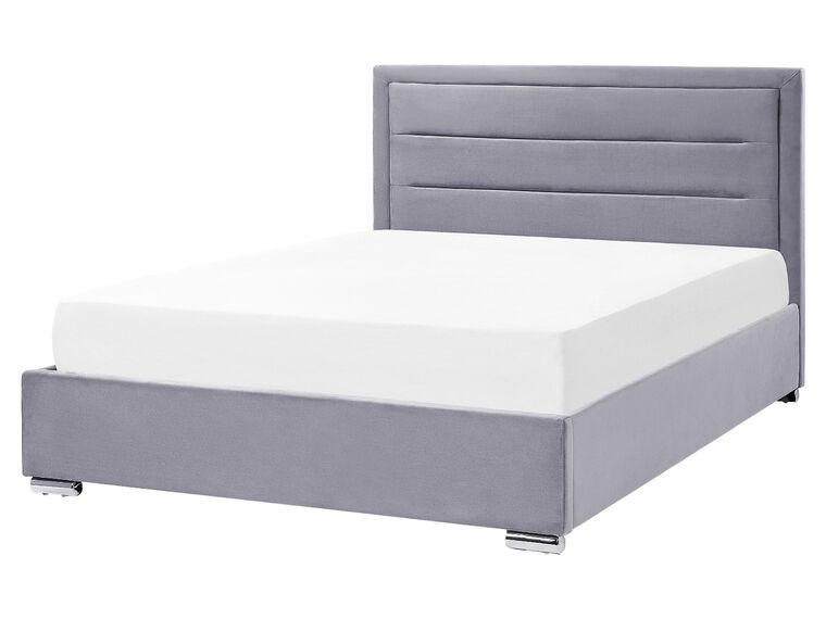 Cama con almacenaje de terciopelo gris oscuro