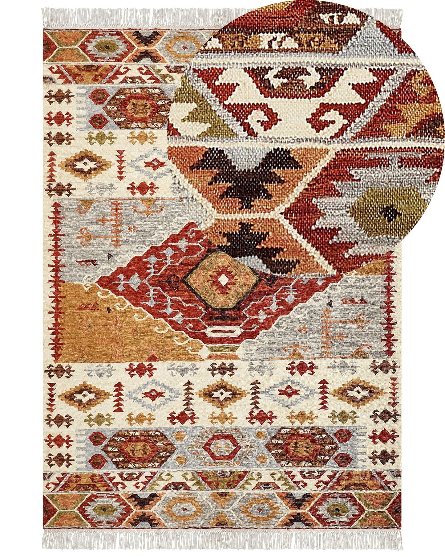 Alfombra kilim de lana naranja/marrón/gris 200 x 300 cm