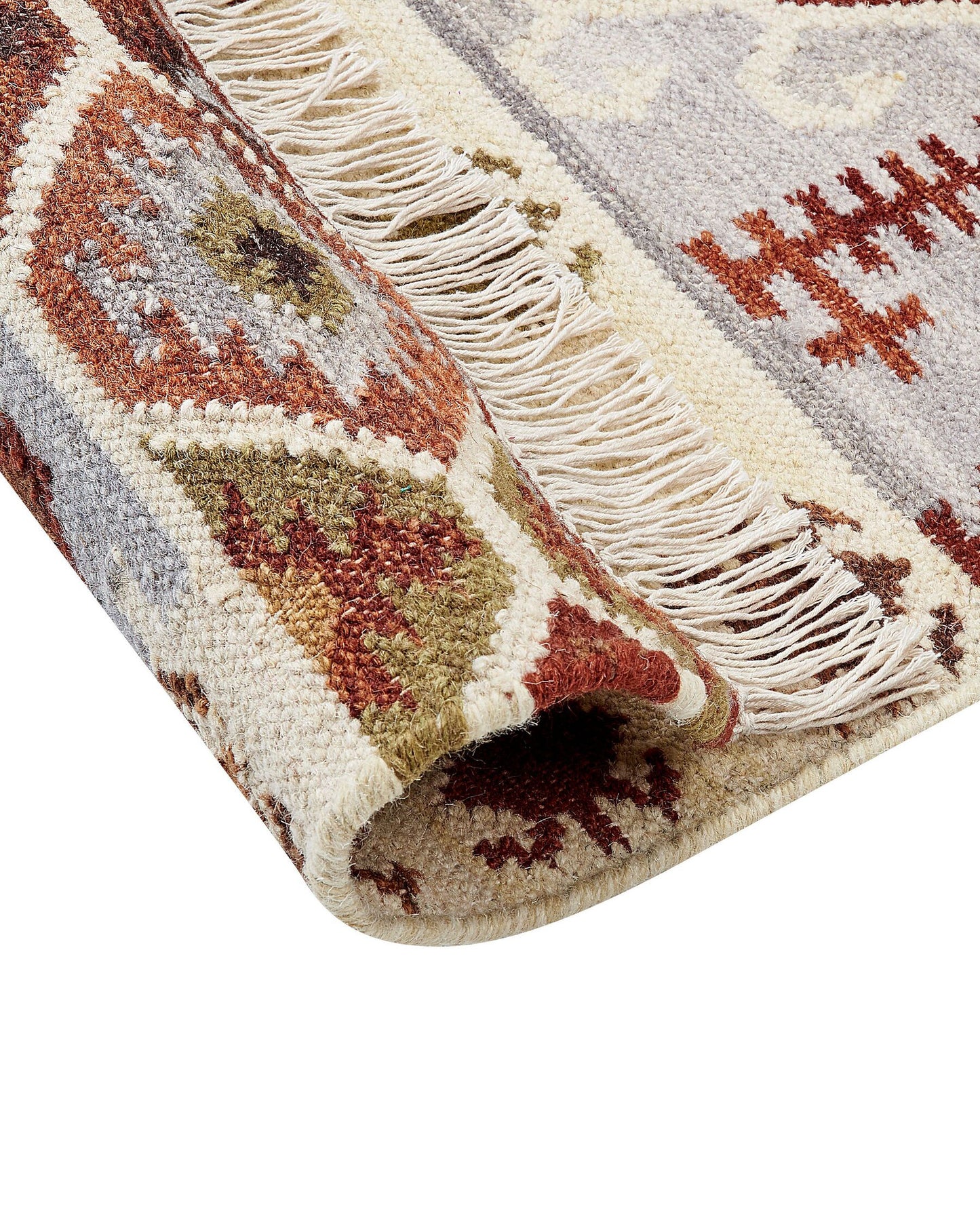 Alfombra kilim de lana naranja/marrón/gris 200 x 300 cm