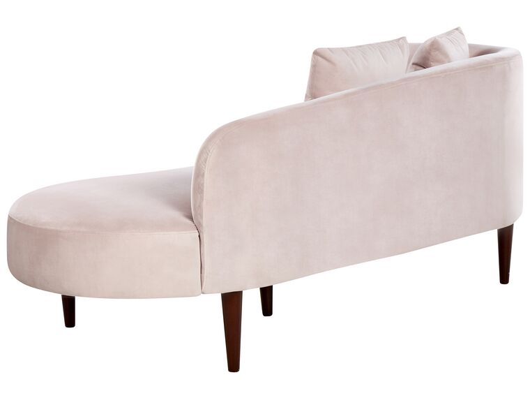Chaise longue de terciopelo rosa pastel/madera oscura izquierdo