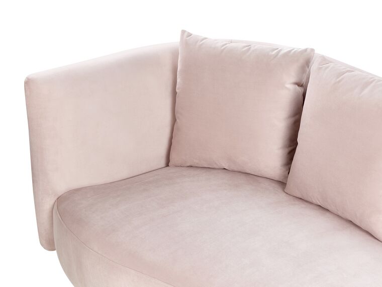 Chaise longue de terciopelo rosa pastel/madera oscura izquierdo
