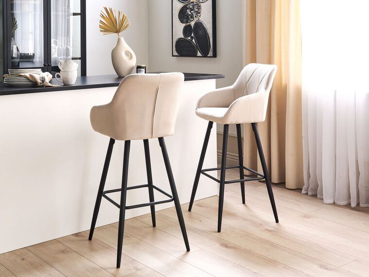Conjunto de 2 sillas de bar de poliéster beige claro/negro