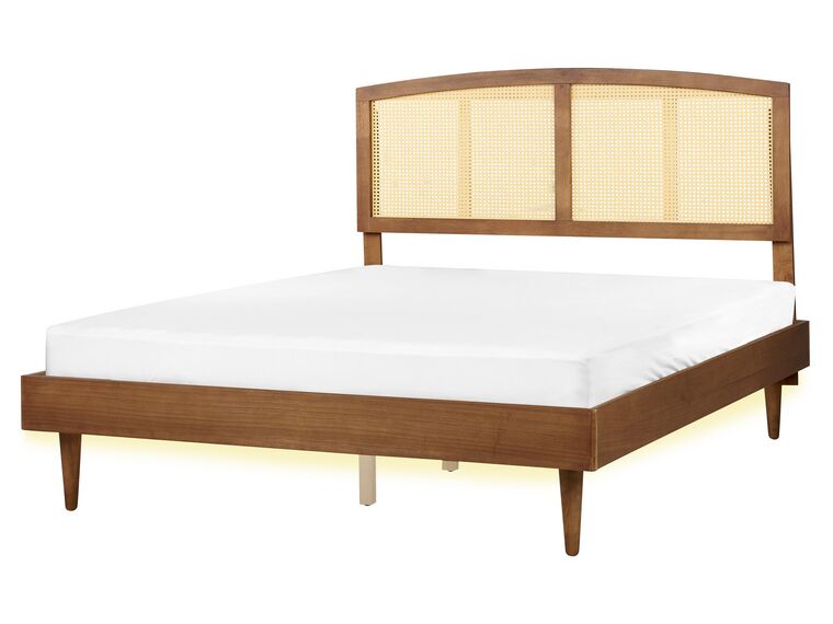 Cama LED de madera clara 160 x 200 cm
