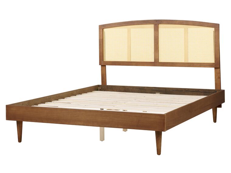 Cama LED de madera clara 160 x 200 cm