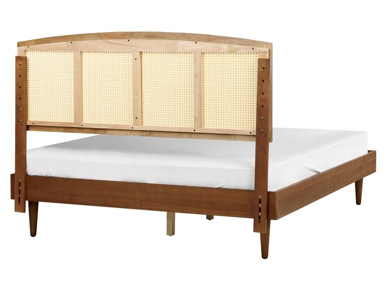 Cama LED de madera clara 160 x 200 cm