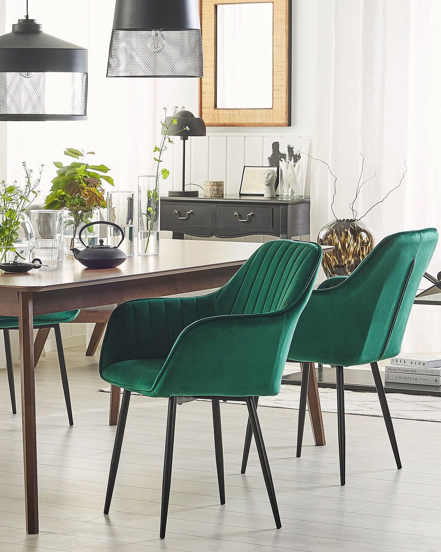 Conjunto de 2 Sillas de comedor de Terciopelo Verde oscuro