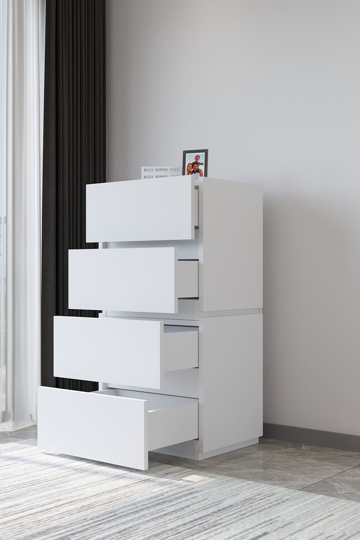 Juego de 2 Mesitas. Galata convertible en cómoda alta. Blanco