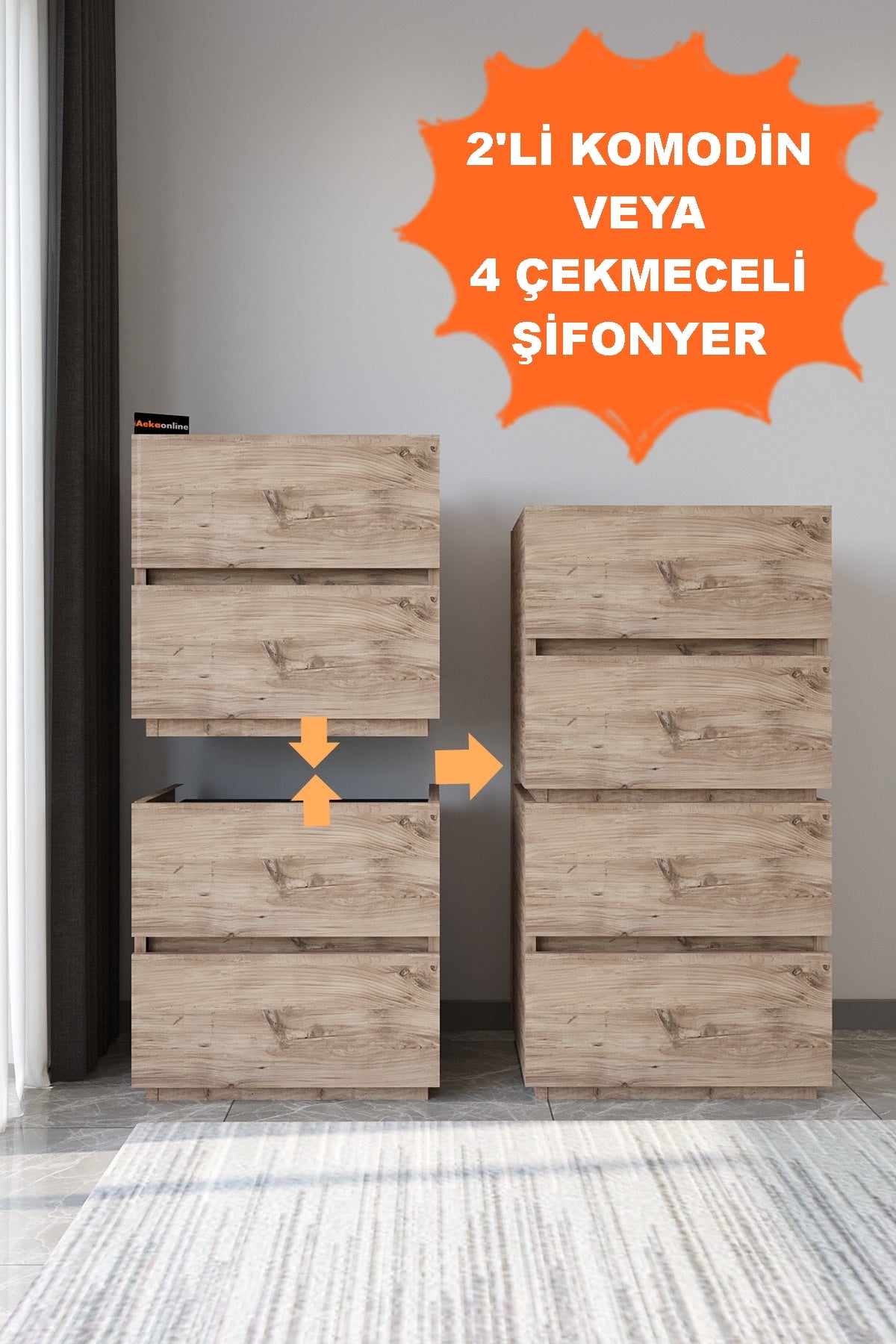 Juego de 2 Mesitas. Galata convertible en cómoda alta. Madera