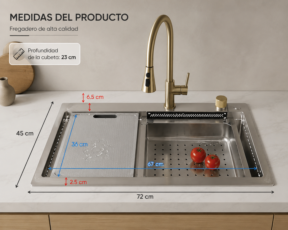Fregadero multifunción y grifo