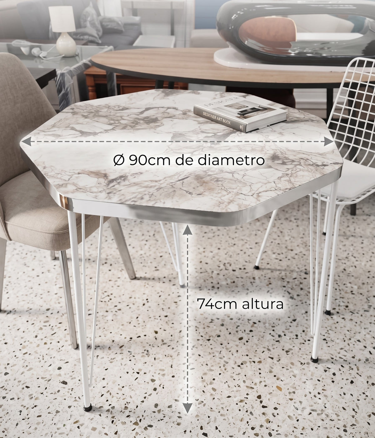 Mesa Okazo efecto mármol hexagonal