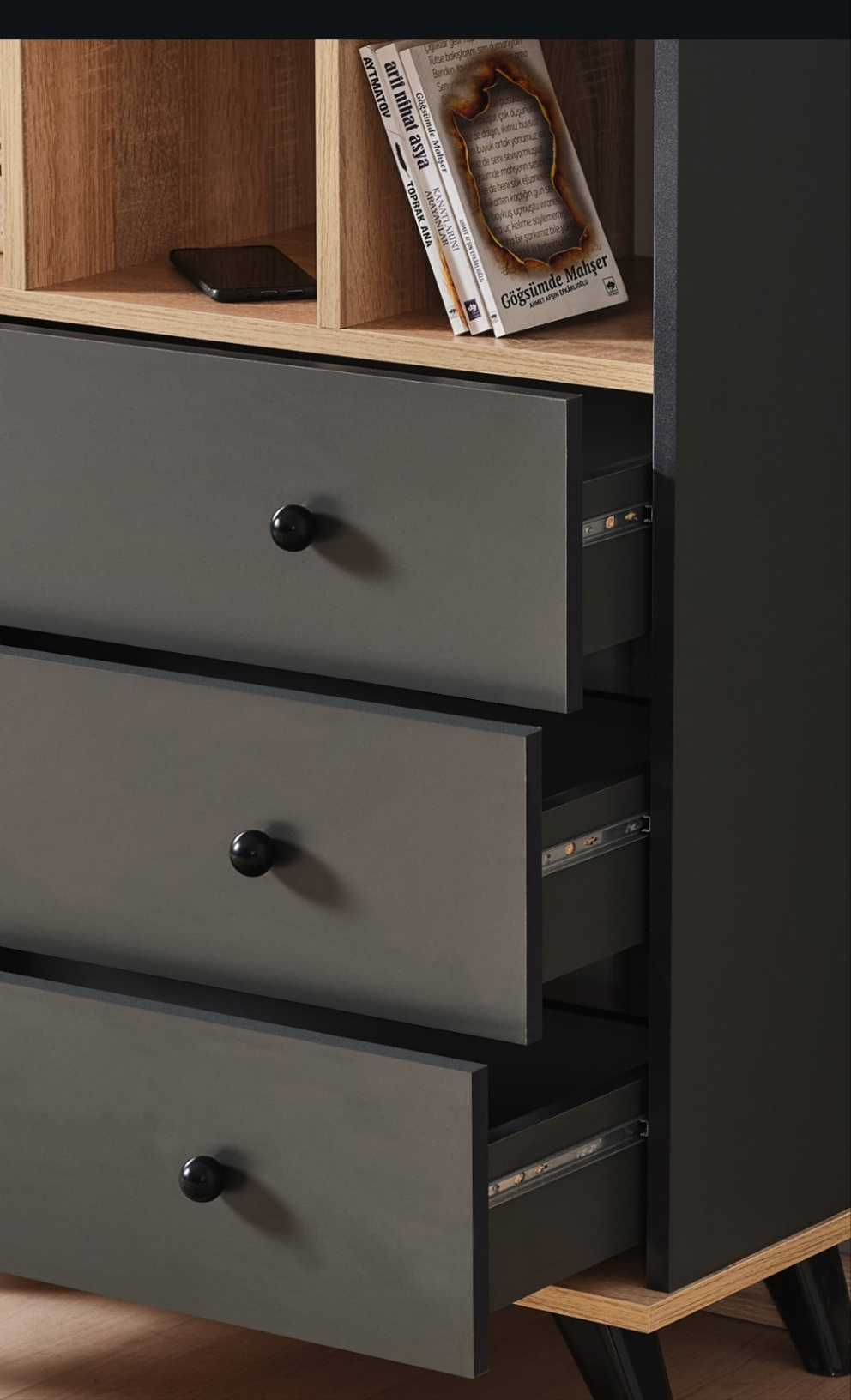 ---

Cajonera gris antracita .babil . de 3 cajones con espacio superior – Modernidad, estilo y