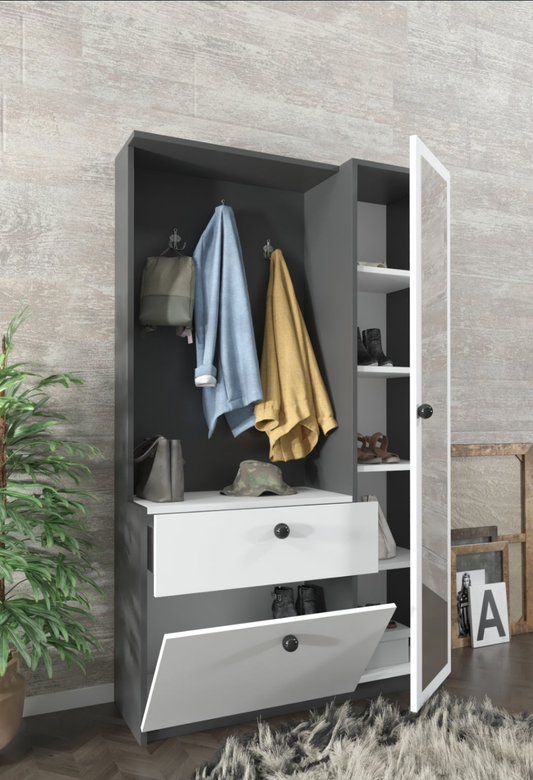 Mueble de entrada multifunción . Reina. Blanco y antracita