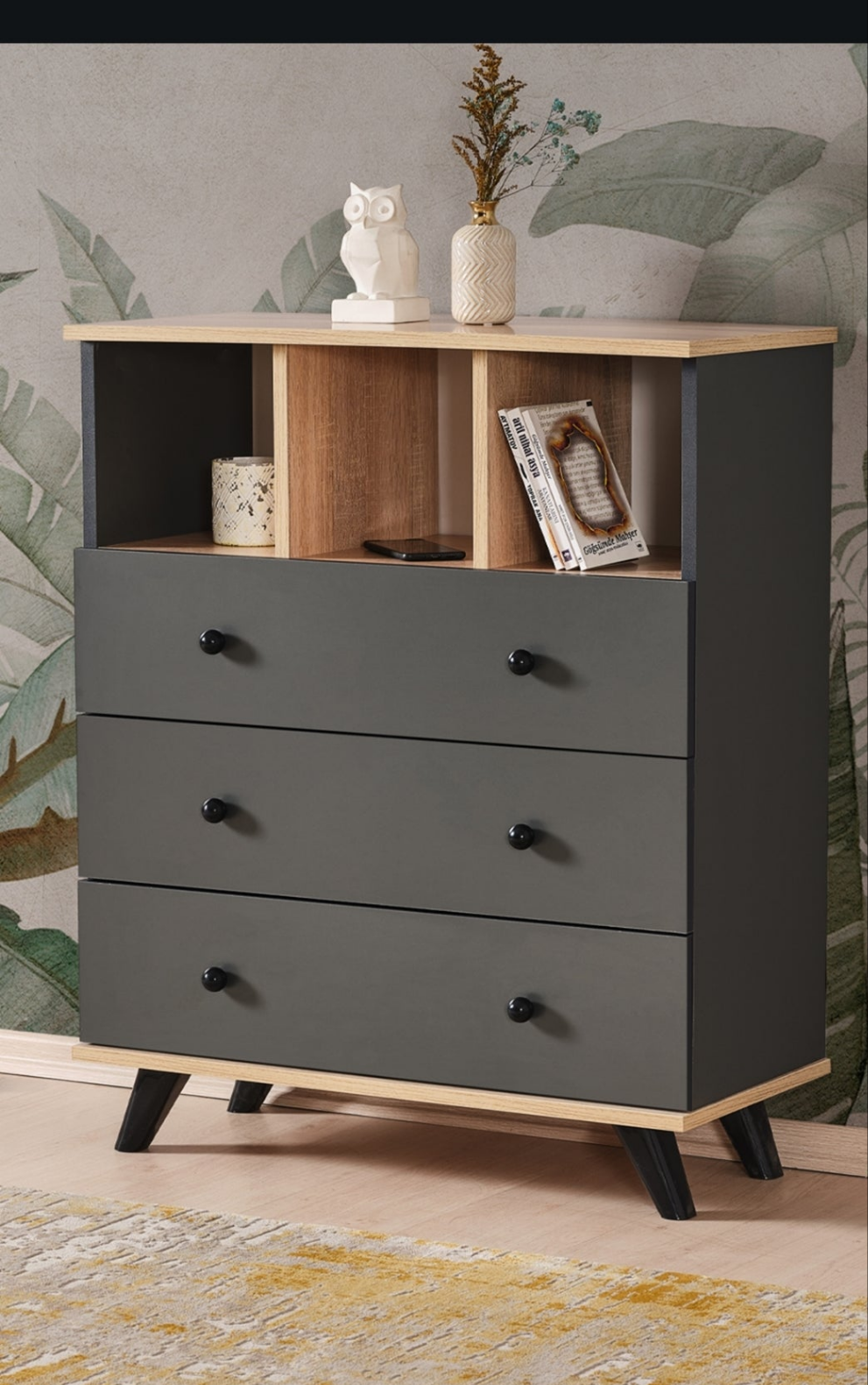 ---

Cajonera gris antracita .babil . de 3 cajones con espacio superior – Modernidad, estilo y