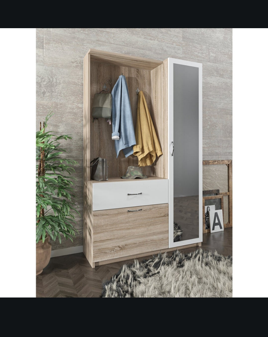 Mueble de entrada multifunción. Reina. Blanco y madera