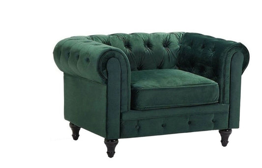 Sillón de terciopelo verde chesterfield