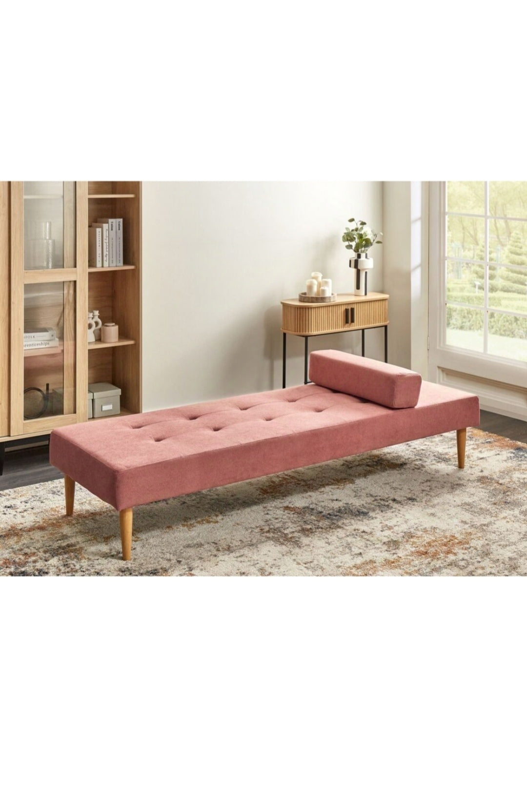 Chaise longue de tela rosa