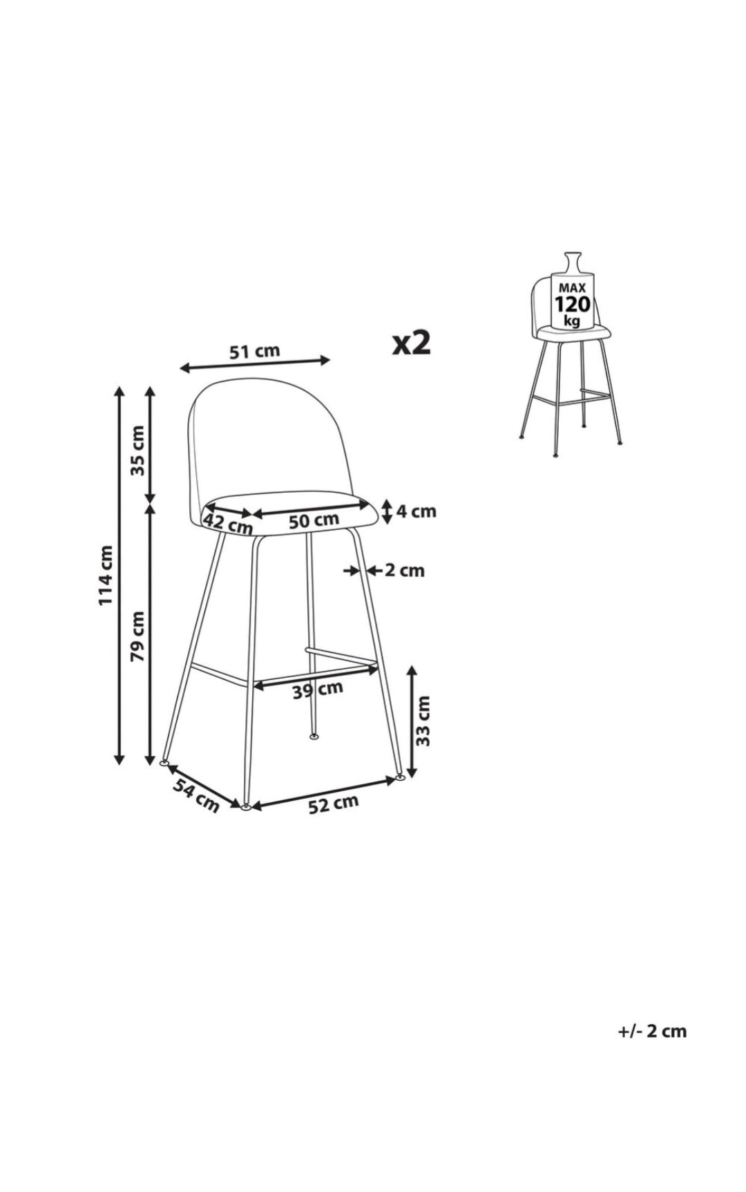 Conjunto de 2 sillas de bar de terciopelo gris