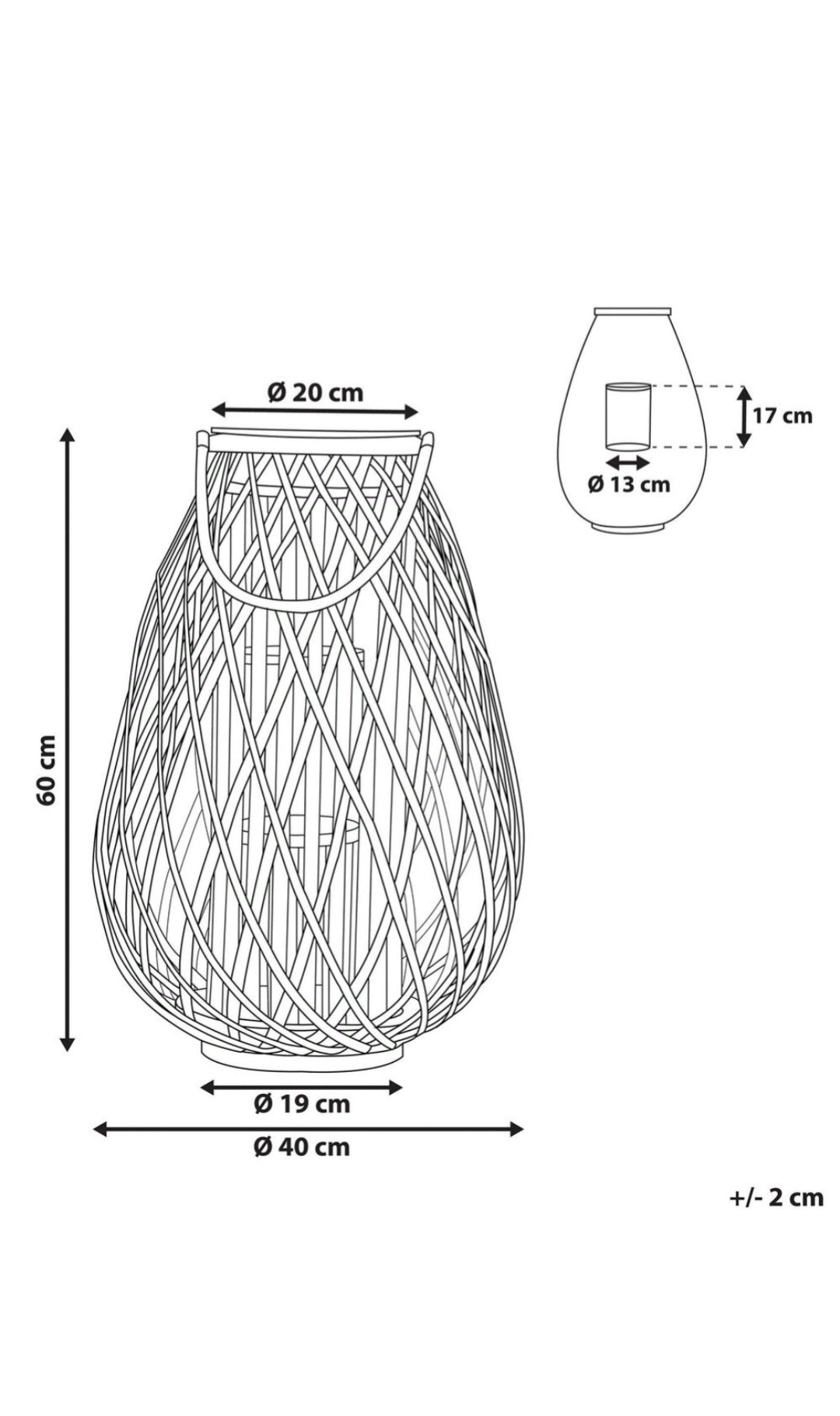 Linterna de madera de sauce marrón 60cm