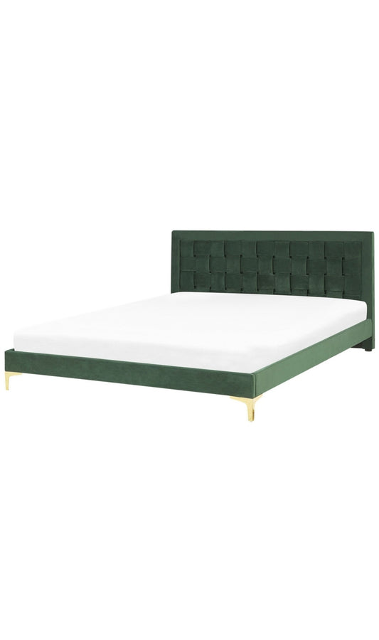 Cama con somier de terciopelo verde oscuro
