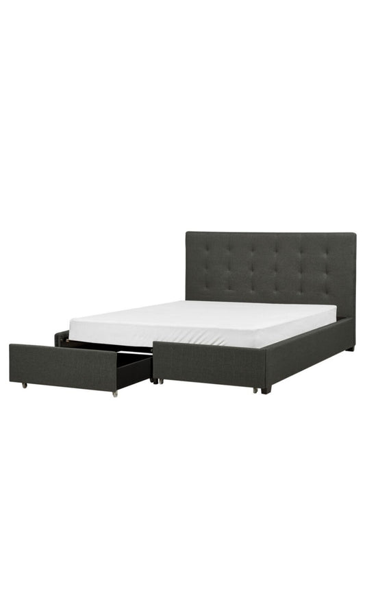 Cama con almacenaje de poliéster gris oscuro 160/200