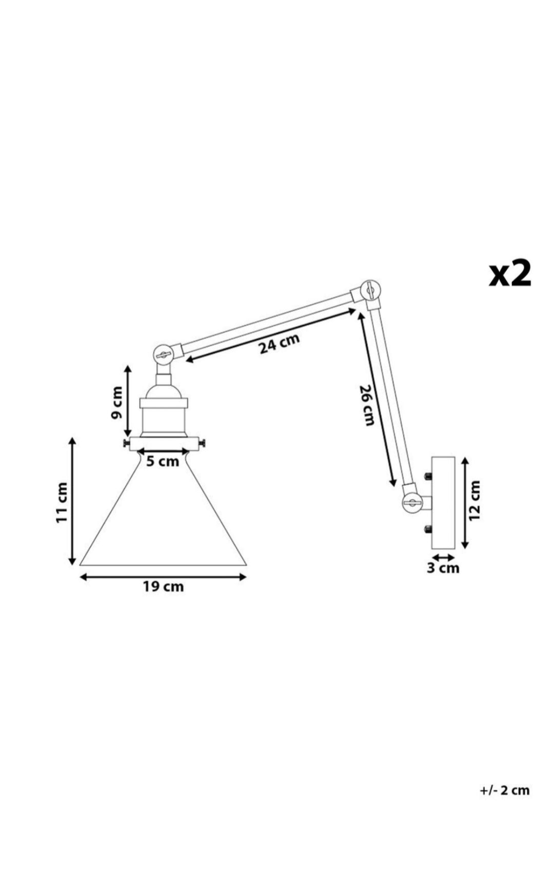 Conjunto de 2 lámparas de pared de metal dorado