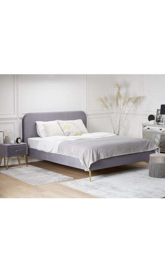 Cama con somier de terciopelo gris 180/200