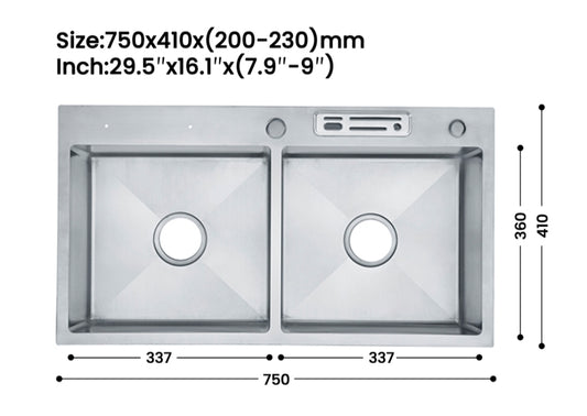 Fregadero de cocina 2 senos satinado