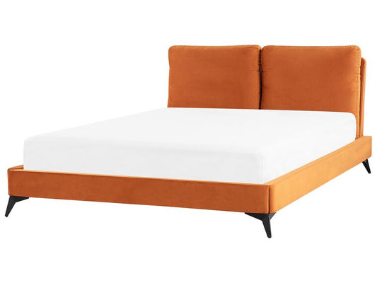Cama con somier de terciopelo naranja 180/200