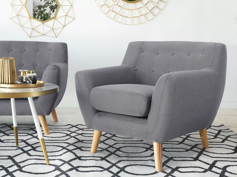 Sillón de poliéster gris/madera clara