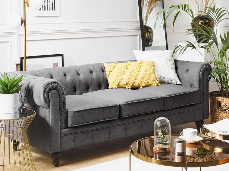 Sofá 3 plazas tapizado gris CHESTERFIELD