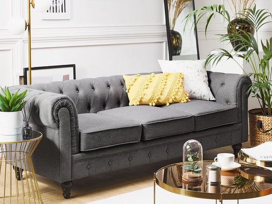 Sofá 3 plazas tapizado gris CHESTERFIELD