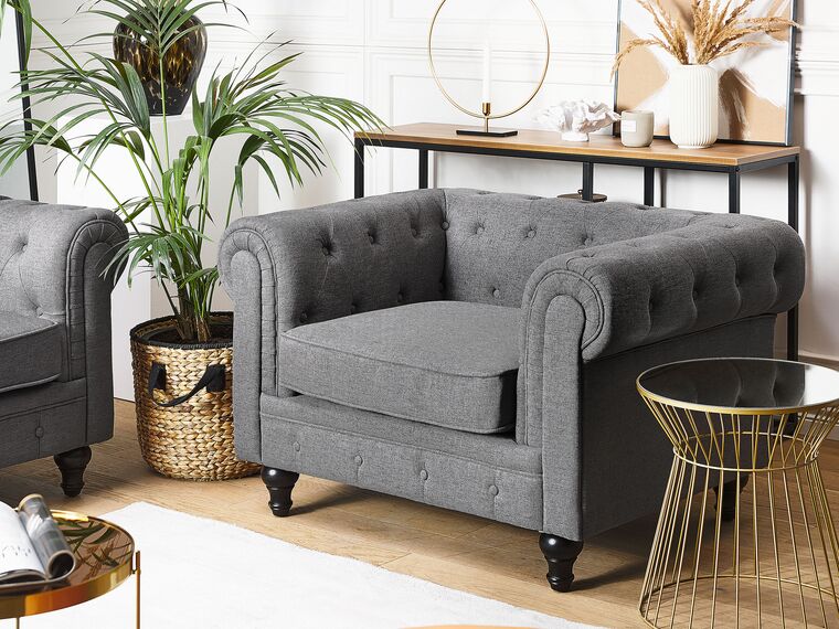 Sillón tapizado color gris CHESTERFIELD