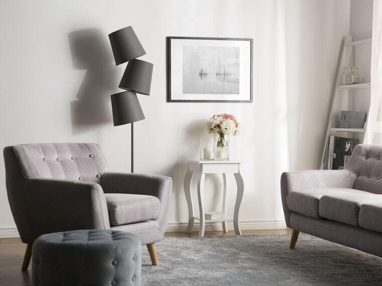 Sillón de poliéster gris/madera clara